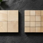 Two arrangements of wooden pieces covering equal areas illustrate a change in share count.